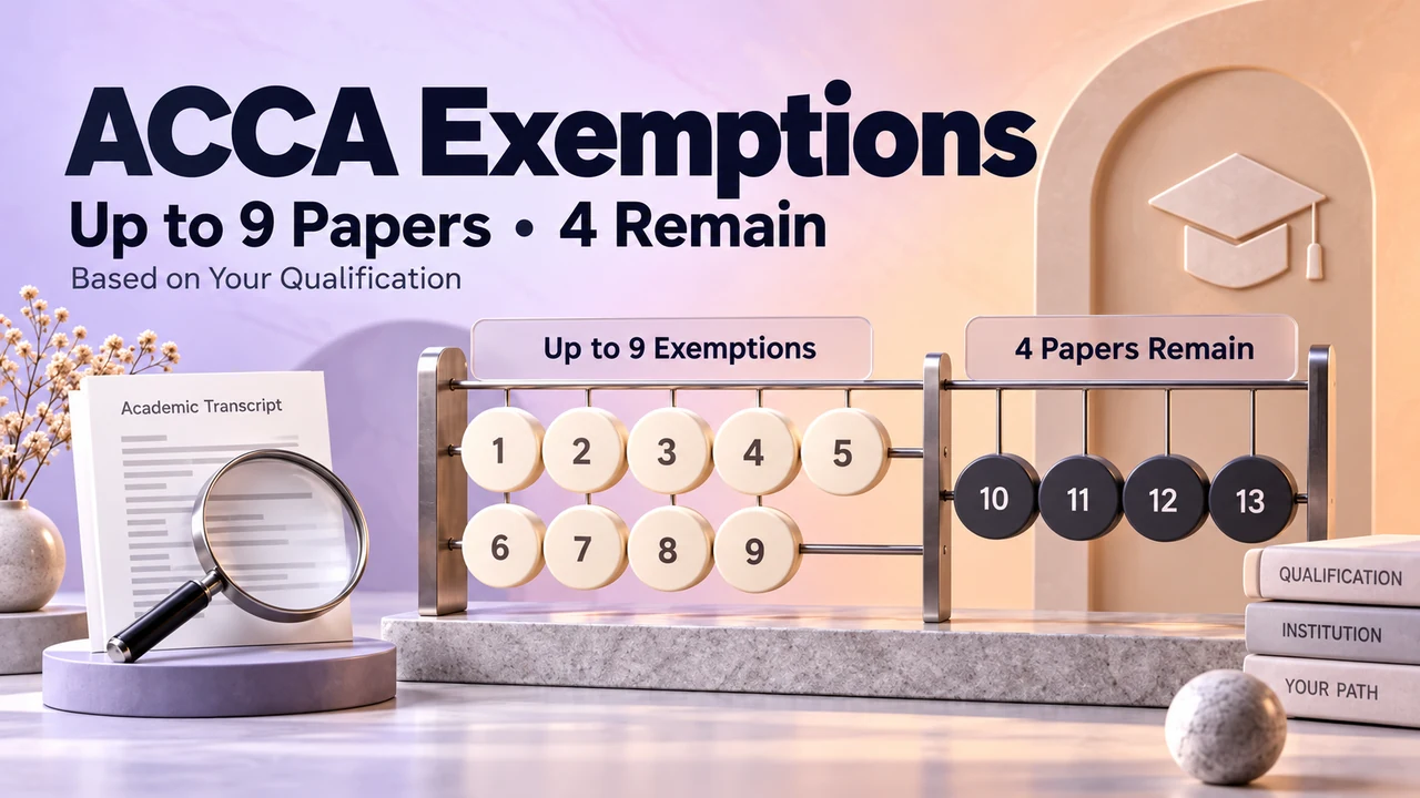 ACCA exemptions based on qualification: up to nine exempted papers and four papers remaining.